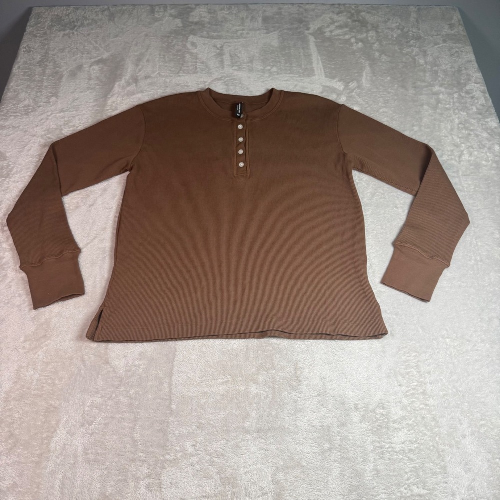 NWOT American Giant Womens Long Sleeve Thermal Henley Top XS Brown Made in USA